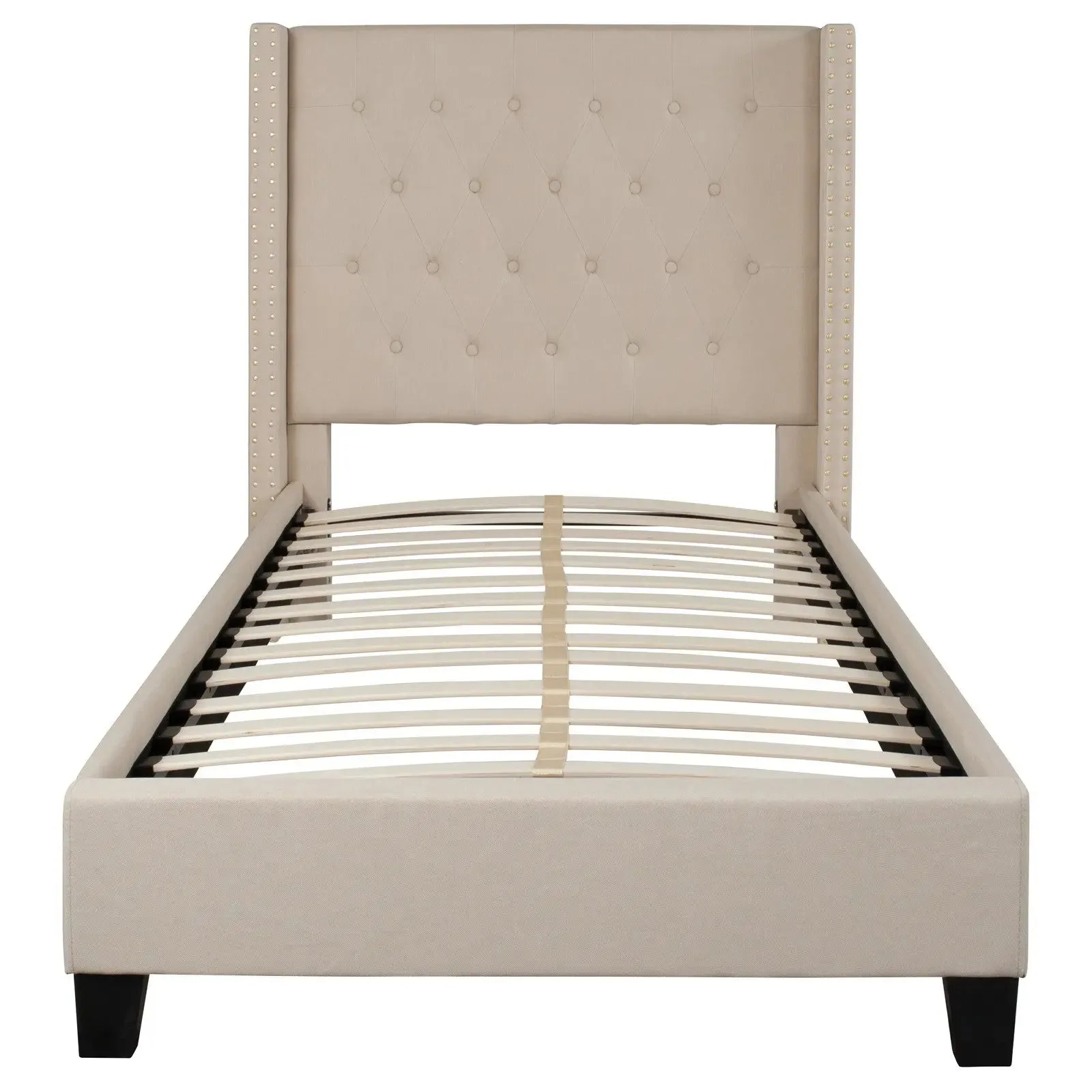Darcy Tufted Upholstered Platform Bed, Beige (Twin)