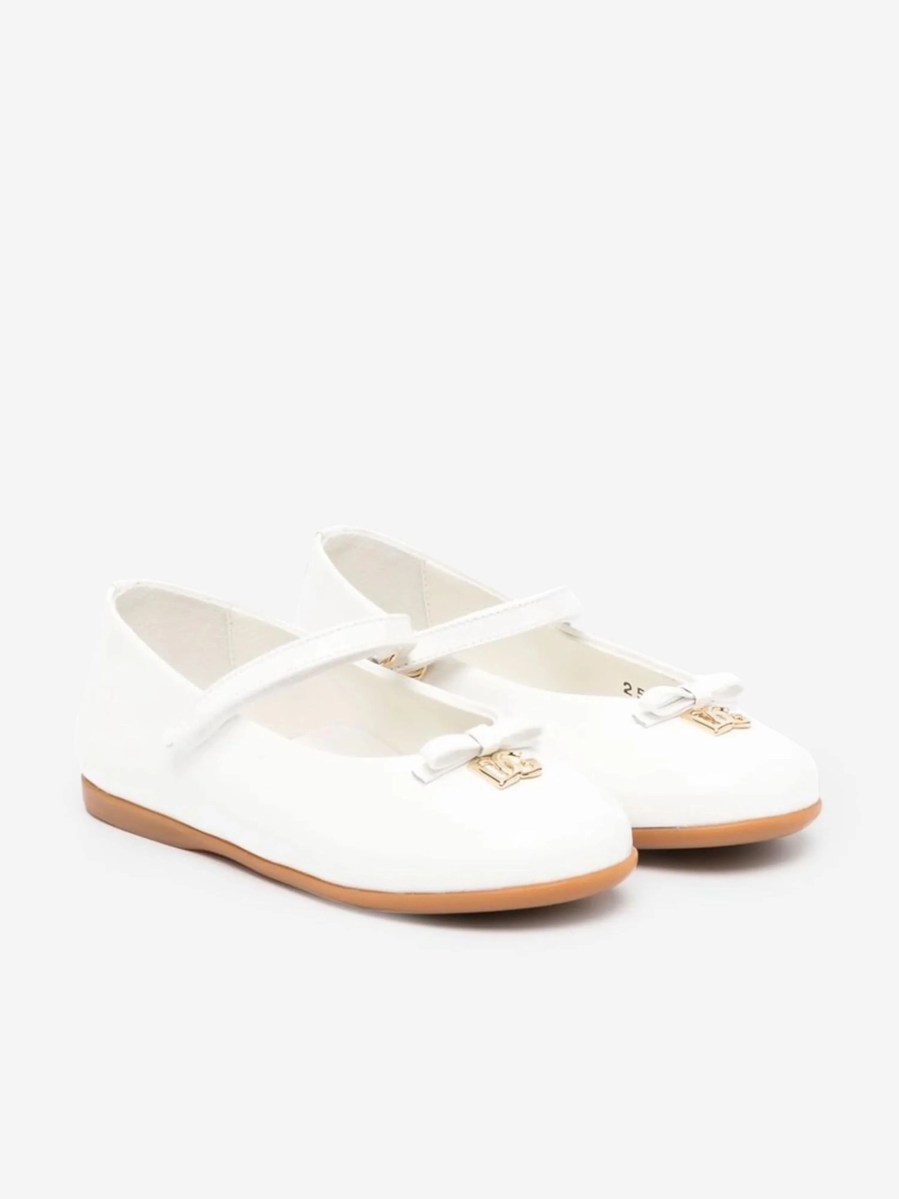Dolce & Gabbana Girls Patent Leather Ballet Flats in White