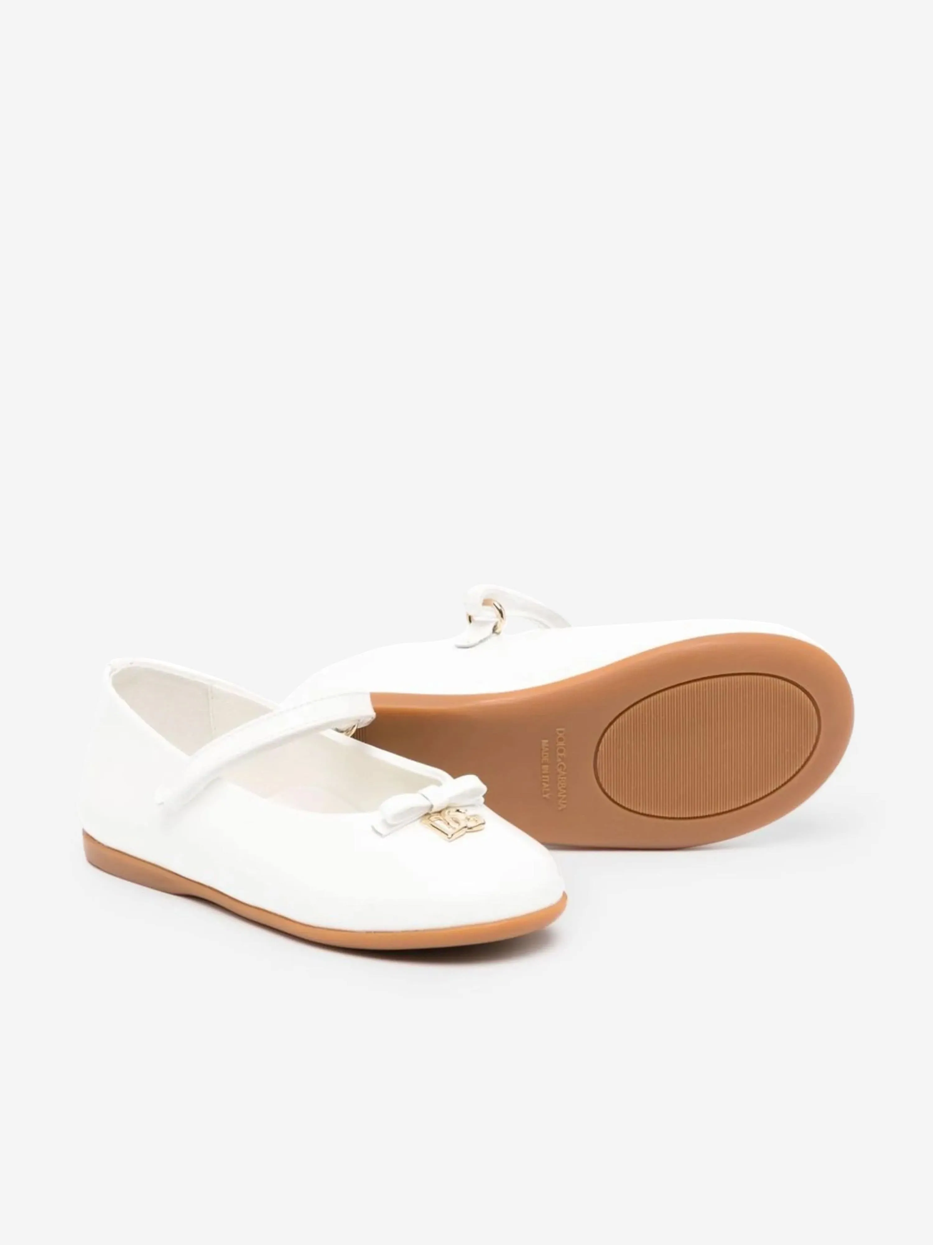 Dolce & Gabbana Girls Patent Leather Ballet Flats in White