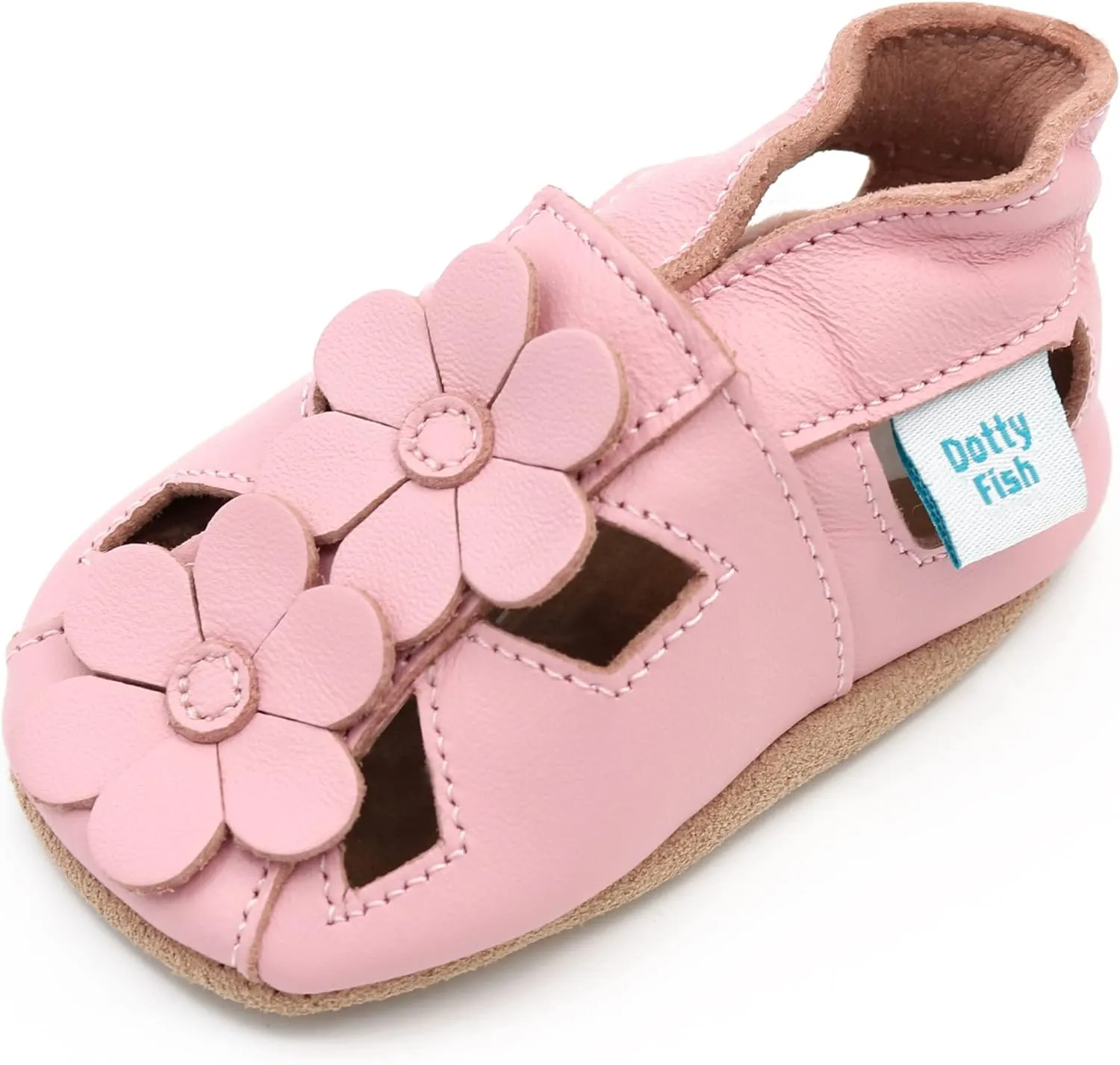 Dotty Fish Infant and Toddler Soft Leather Sandals  Barefoot-Friendly, Non-Slip Suede Sole, Podiatrist Recommended, Breathable Baby-Safe Leather, British Brand  Fits 04 Years