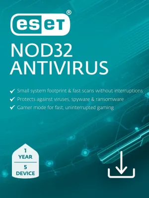 ESET NOD32 Antivirus | 2025 Edition | 5 Devices | 1 Year | Antivirus Software | Gamer Mode | Light System Footprint | Official Download with License