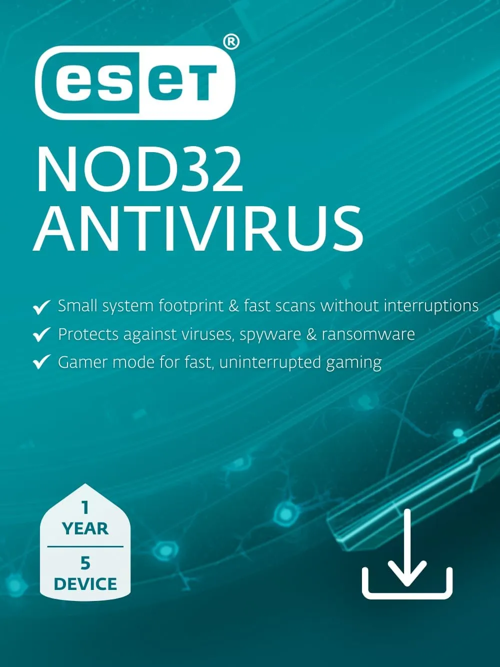 ESET NOD32 Antivirus | 2025 Edition | 5 Devices | 1 Year | Antivirus Software | Gamer Mode | Light System Footprint | Official Download with License