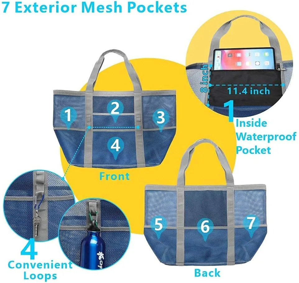 F-color Mesh Beach Bag Family - Large Tote Bag for Cruise Pool Toys Beach Vacation Essentials