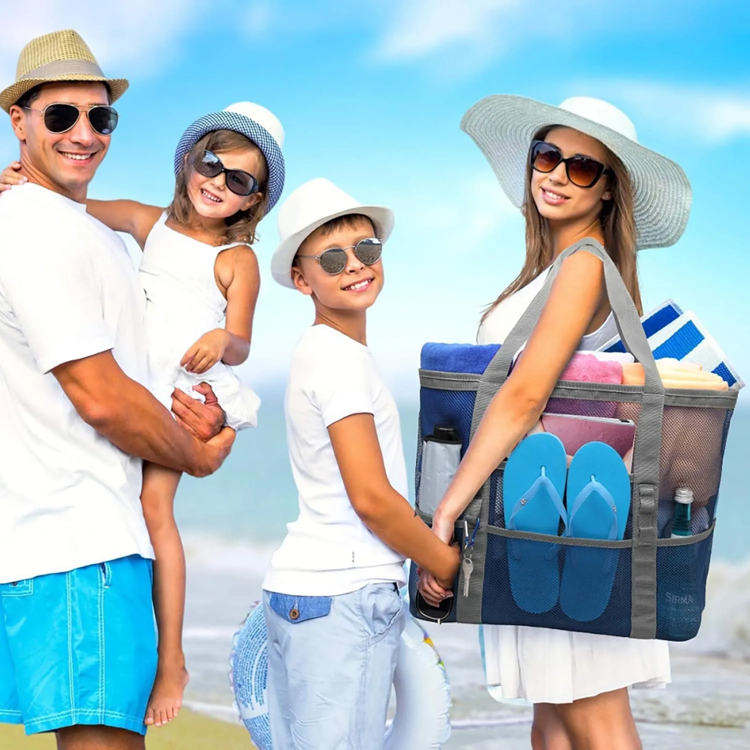 F-color Mesh Beach Bag Family - Large Tote Bag for Cruise Pool Toys Beach Vacation Essentials