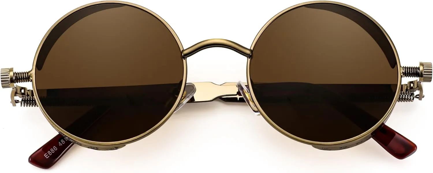 FEISEDY Retro Gothic Steampunk Sunglasses Round Metal Frame Punk Circle Inspired Shade Men B1857