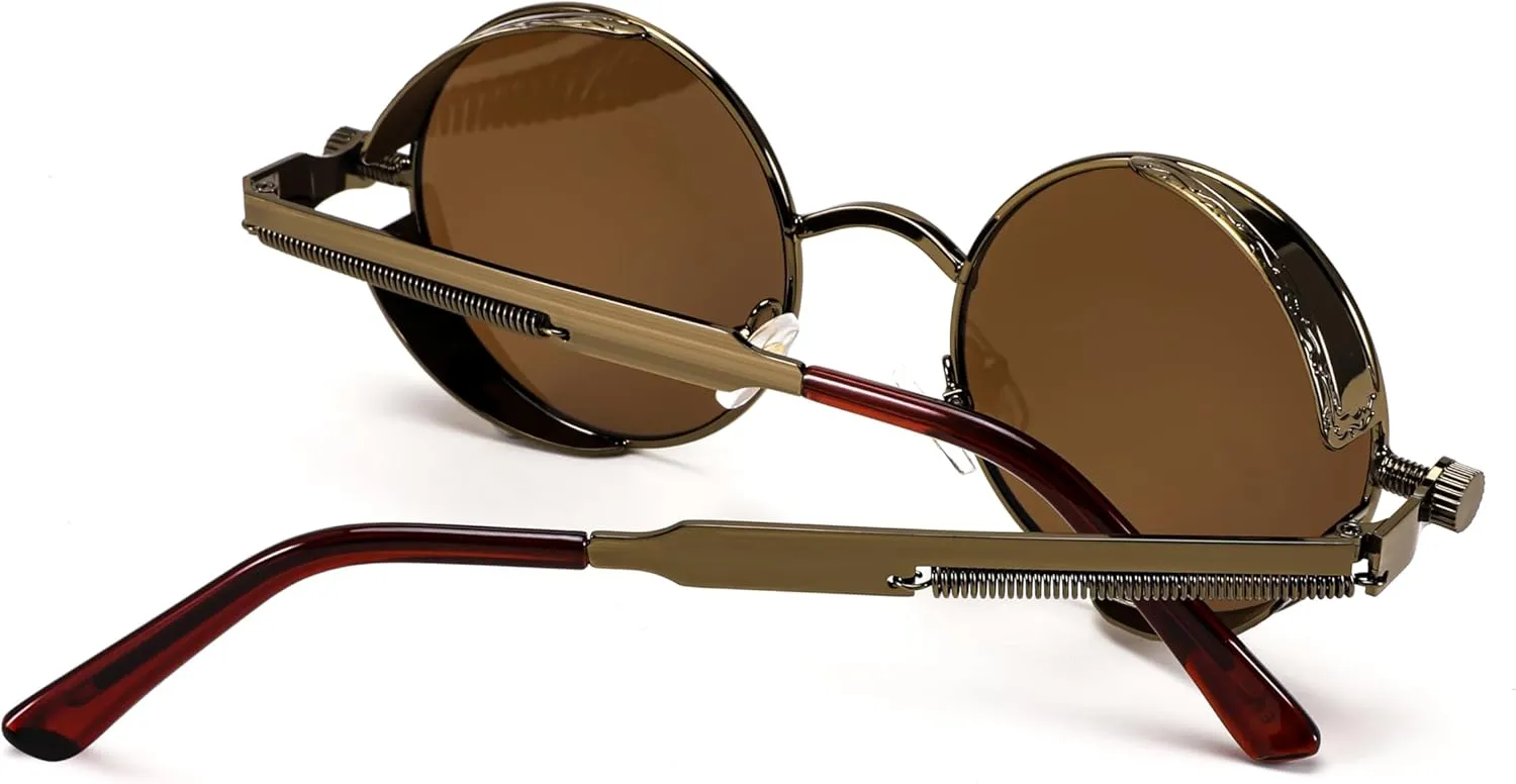 FEISEDY Retro Gothic Steampunk Sunglasses Round Metal Frame Punk Circle Inspired Shade Men B1857