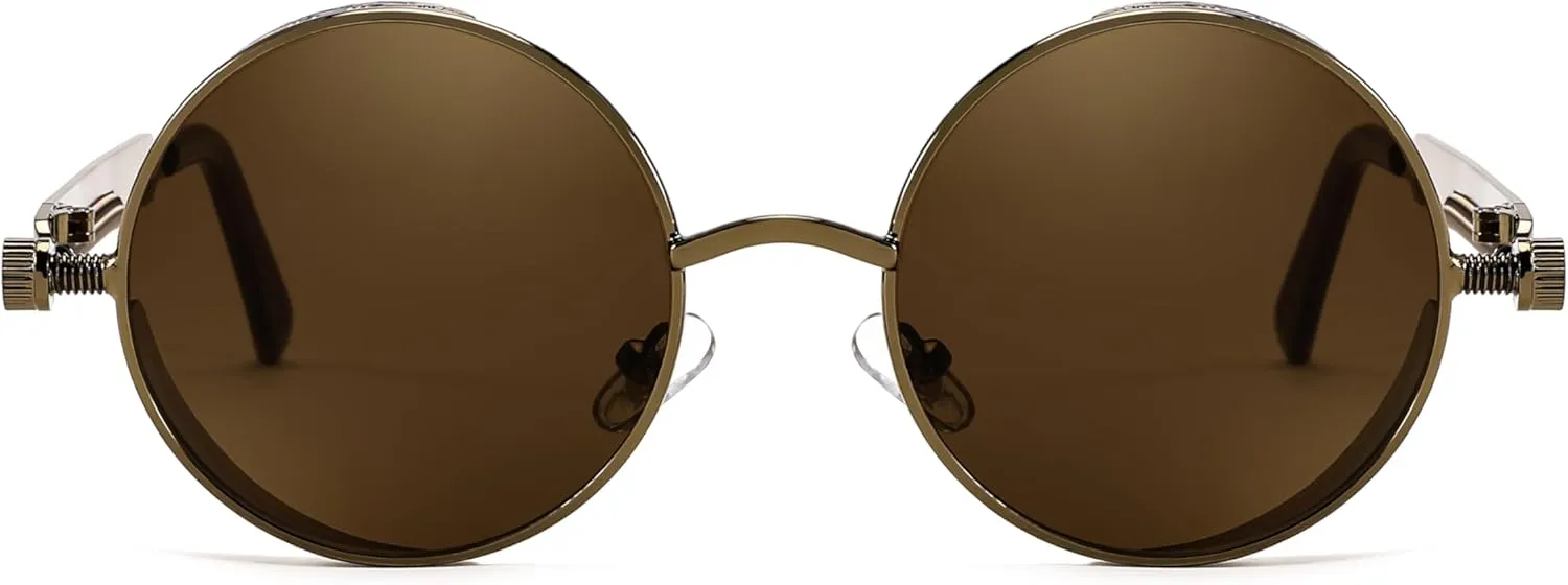 FEISEDY Retro Gothic Steampunk Sunglasses Round Metal Frame Punk Circle Inspired Shade Men B1857