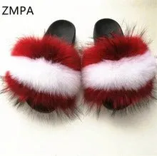 Fox fur slippers flip flops