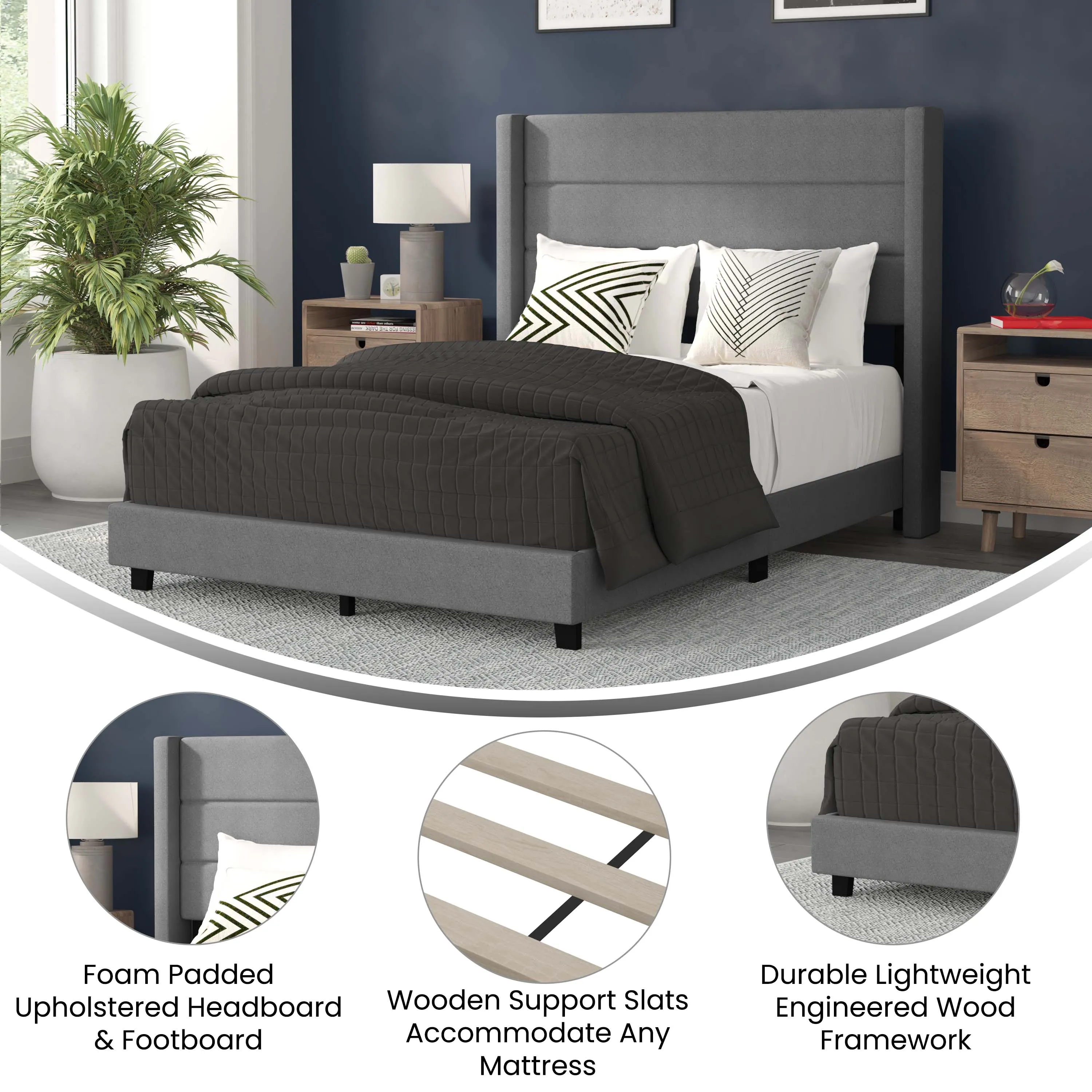 Gray Full Platform Bed YK-1078-GY-F-GG