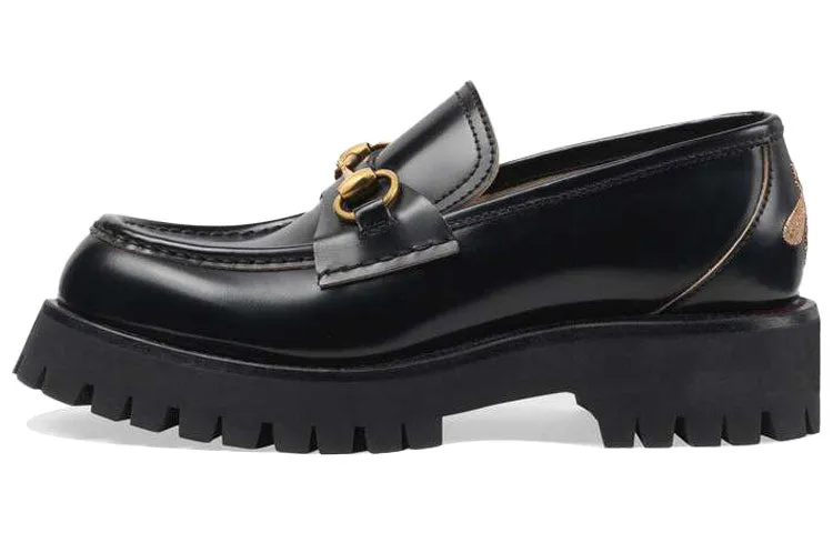 Gucci Lug Horsebit 30mm Platform Loafers, Black Leather