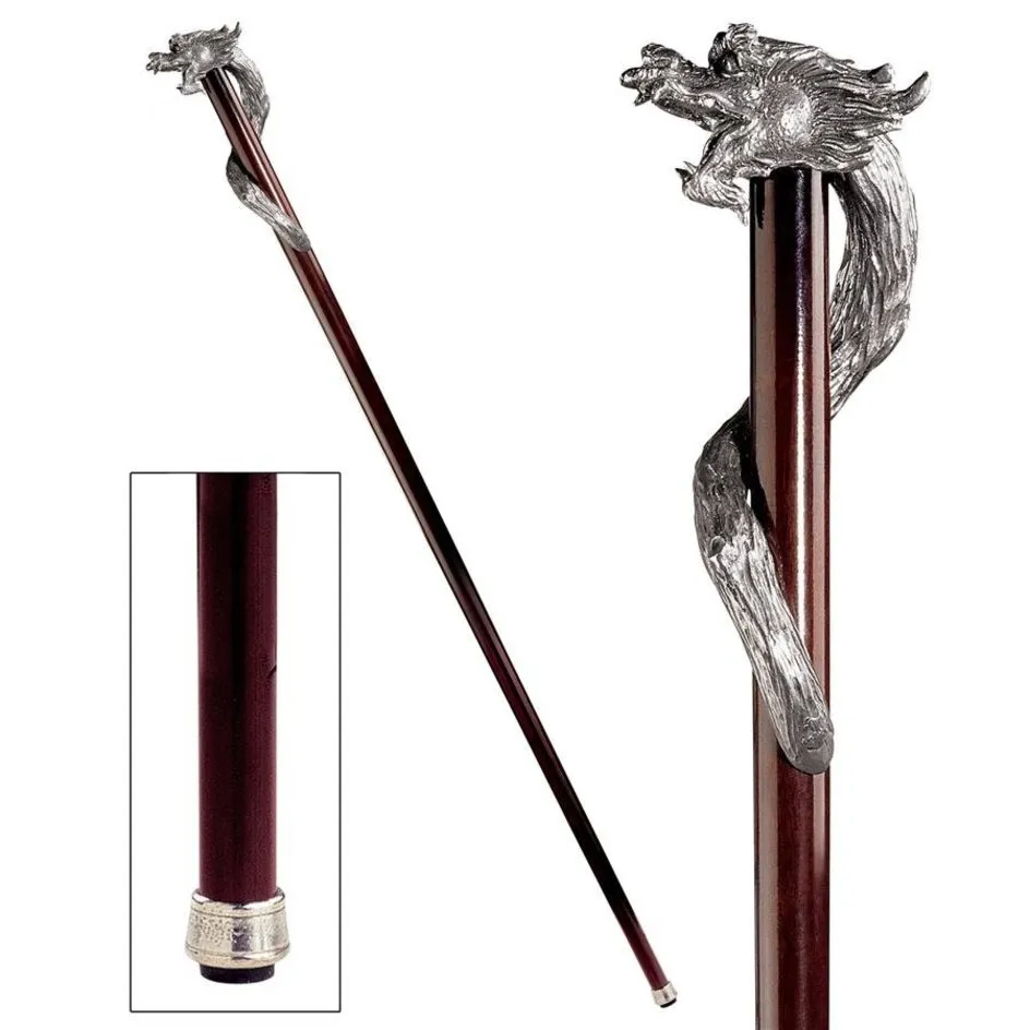 Italian Dragon Solid Hardwood Pewter Walking Stick Collectible Not intended for Orthopedic use.
