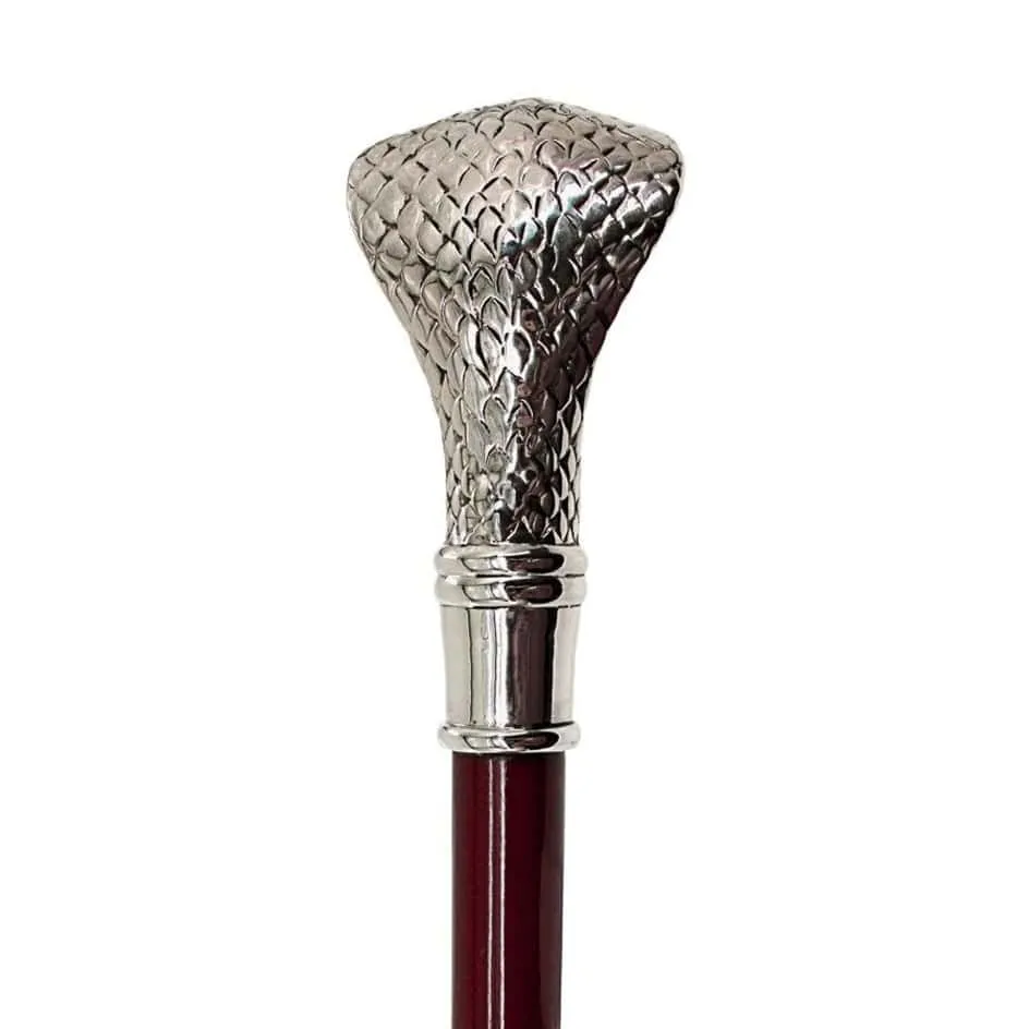 Italian Solid Hardwood Cobra  Pewter Walking Stick Collectible Gift
