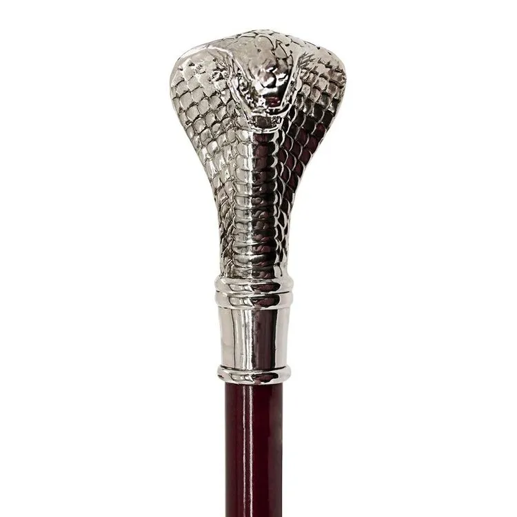 Italian Solid Hardwood Cobra  Pewter Walking Stick Collectible Gift