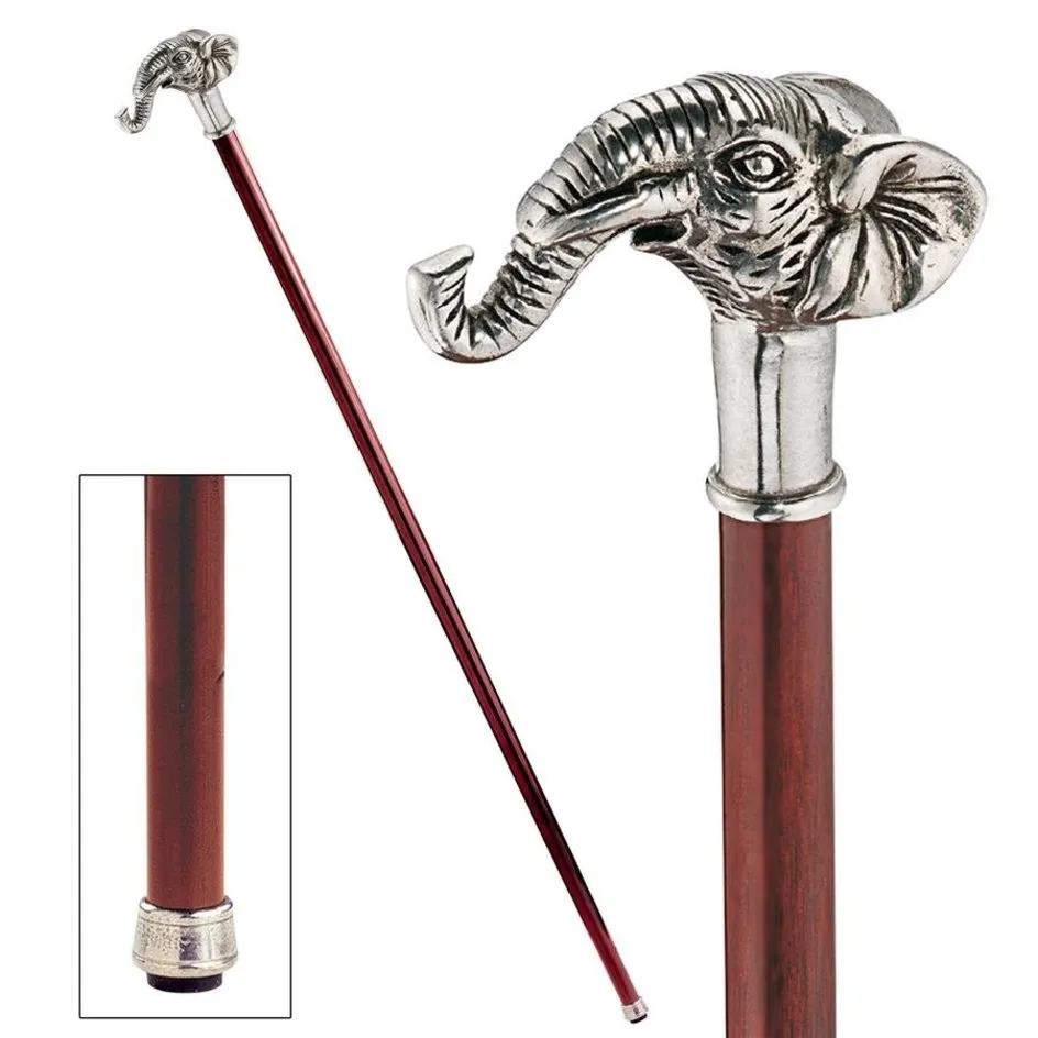Italian Solid Hardwood Fortune Elephant Pewter Walking Stick Collectible Gift