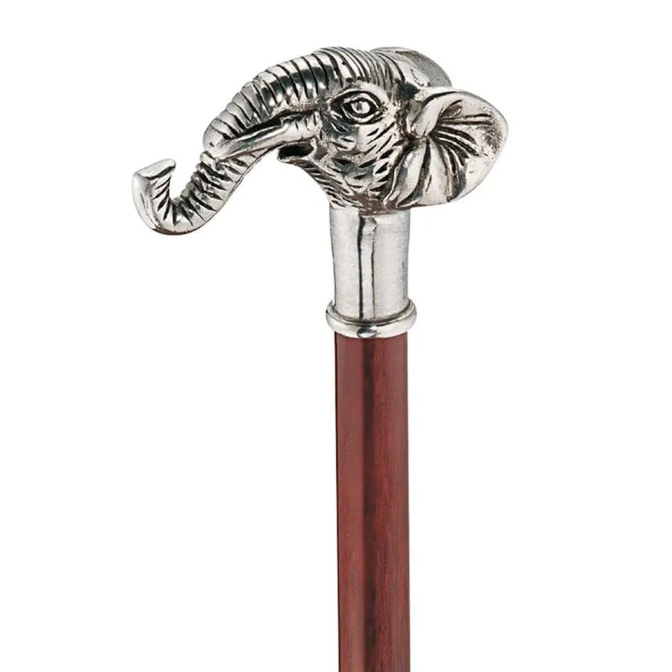 Italian Solid Hardwood Fortune Elephant Pewter Walking Stick Collectible Gift