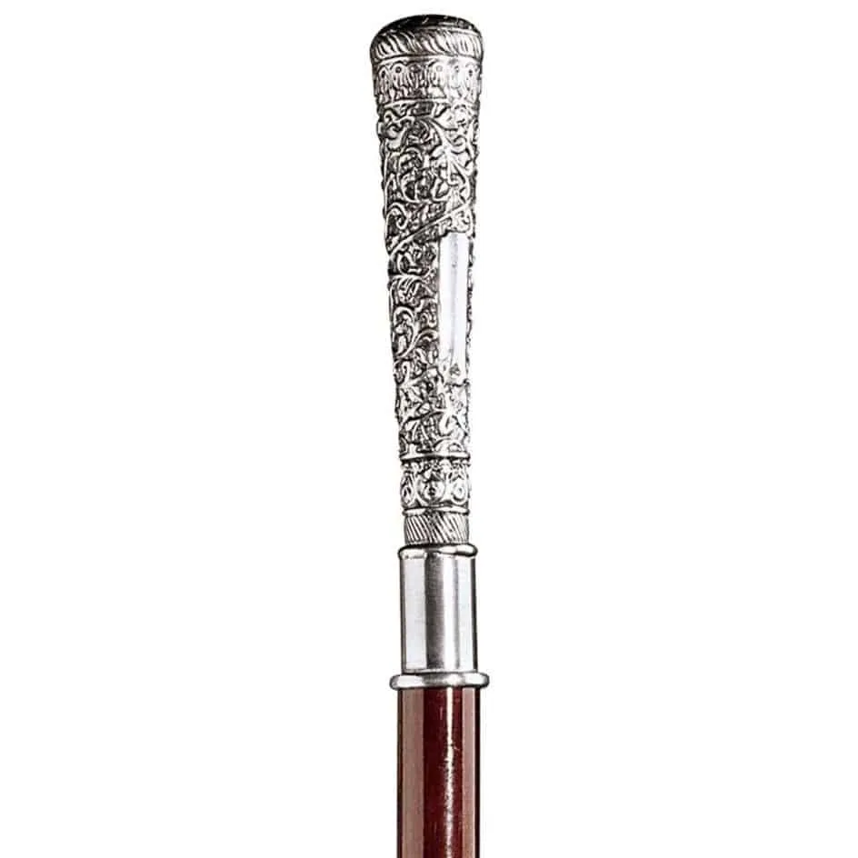 Italian Solid Hardwood Gentleman's Classic Pewter Walking Stick Collectible Gift