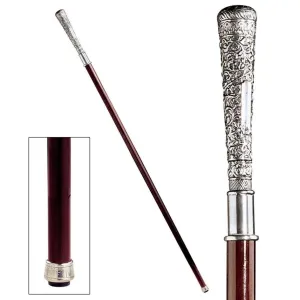 Italian Solid Hardwood Gentleman's Classic Pewter Walking Stick Collectible Gift