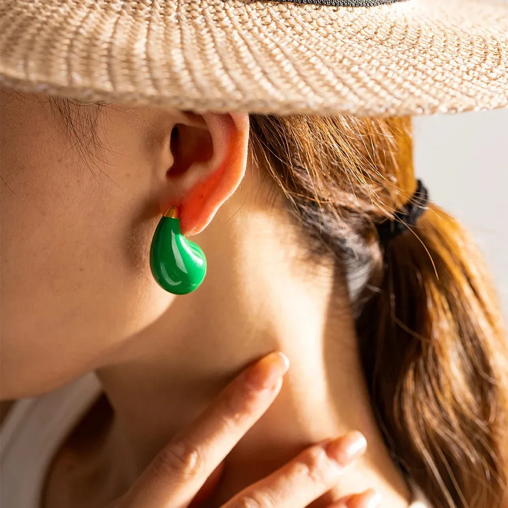 Kylie Black/Blue/Green Enamel Dome Drop Earrings