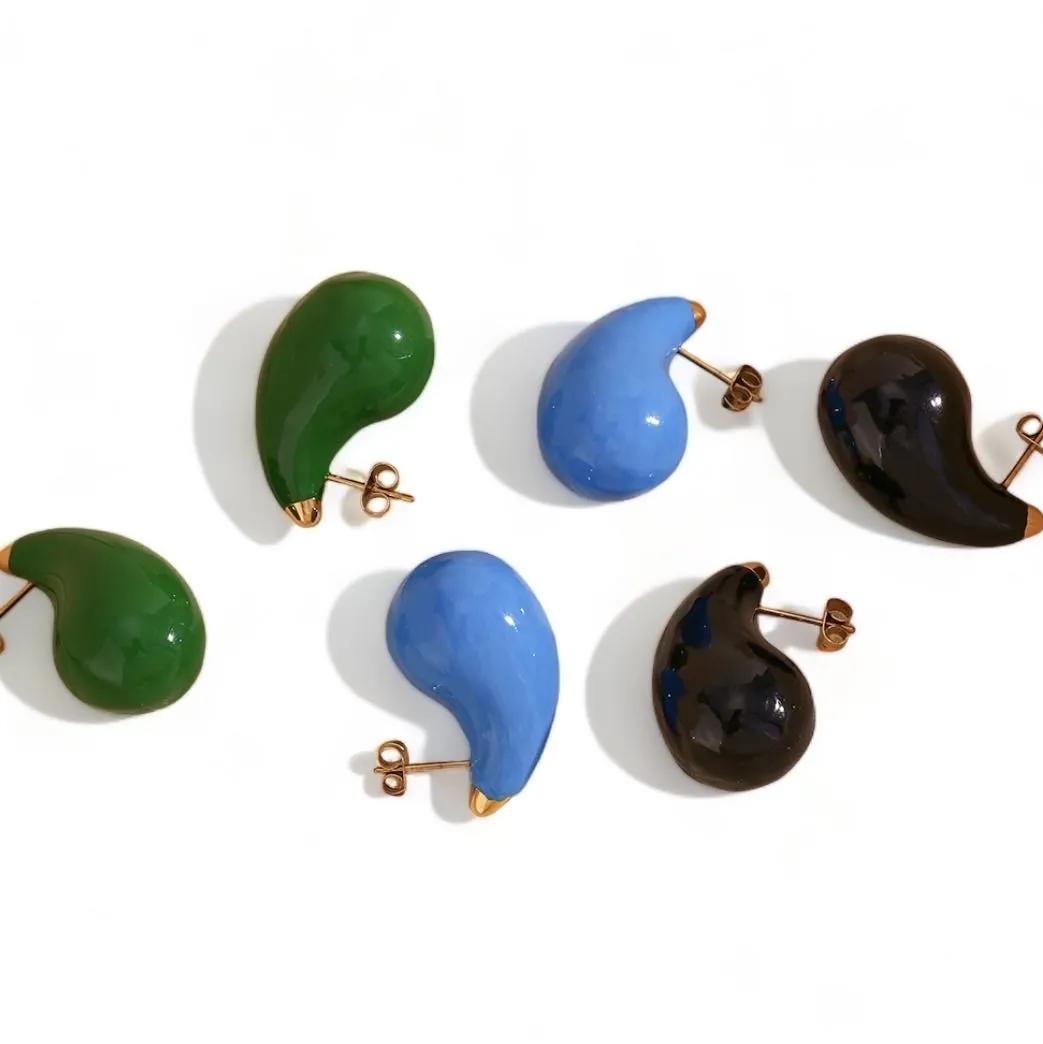 Kylie Black/Blue/Green Enamel Dome Drop Earrings