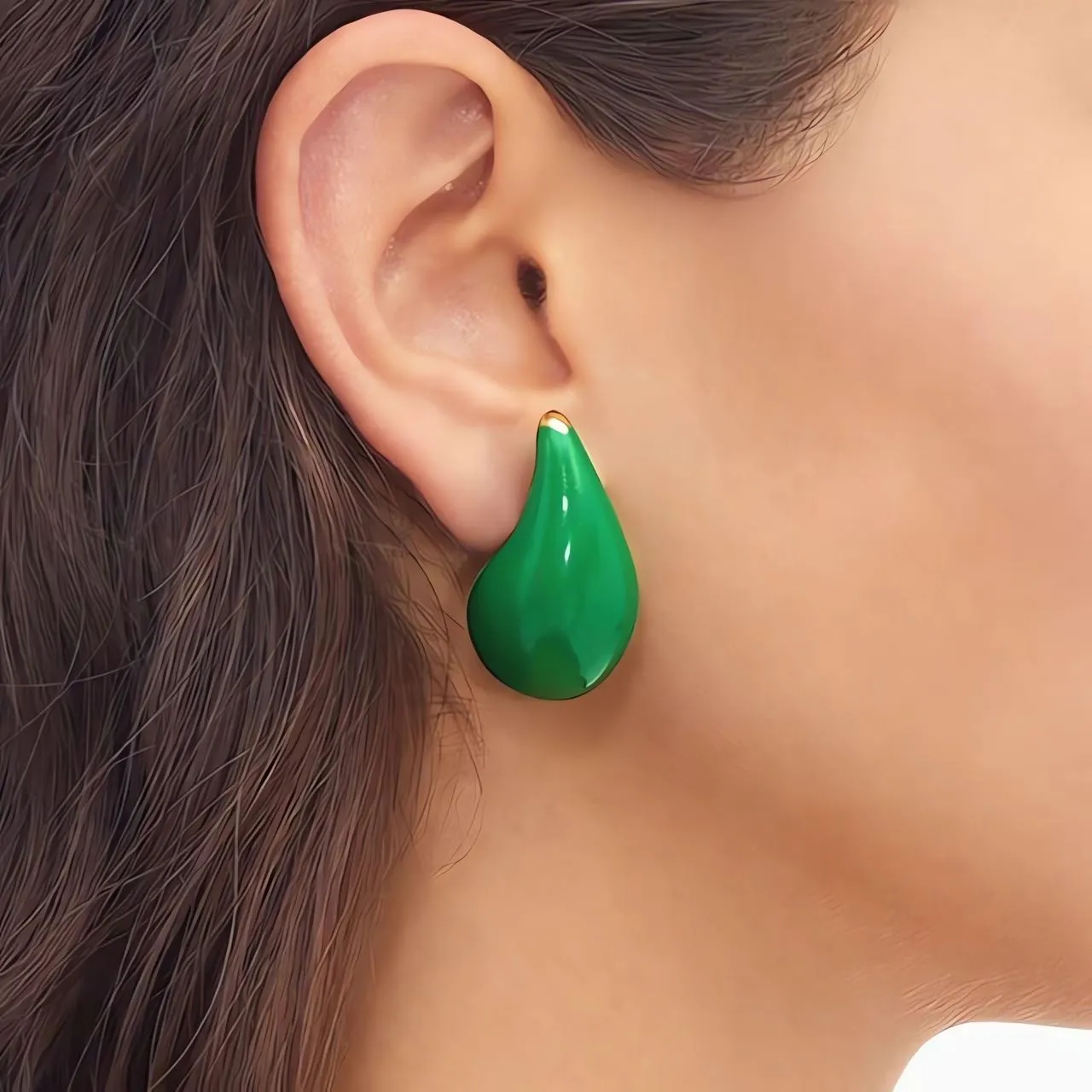 Kylie Black/Blue/Green Enamel Dome Drop Earrings