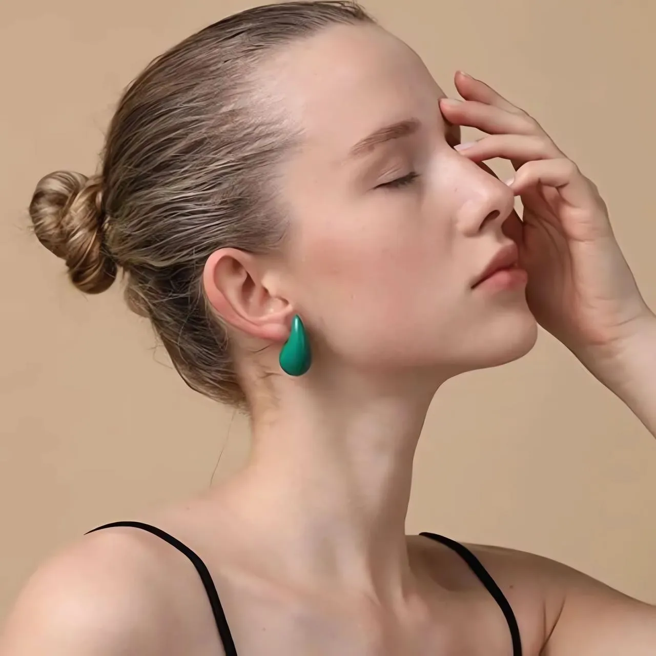 Kylie Black/Blue/Green Enamel Dome Drop Earrings