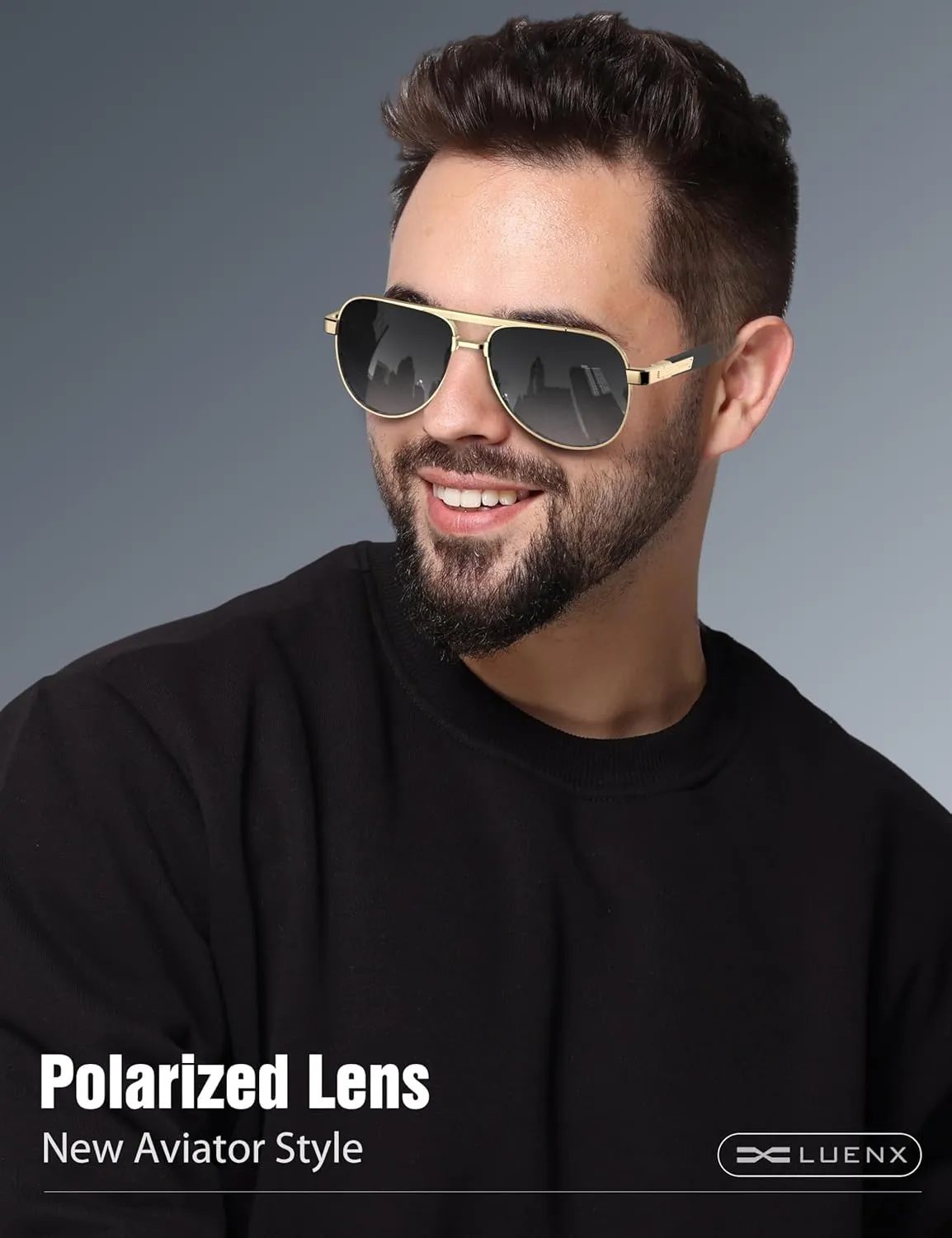 LUENX Aviator Sunglasses for Men Polarized Trendy Shades Driving UV 400 Protection