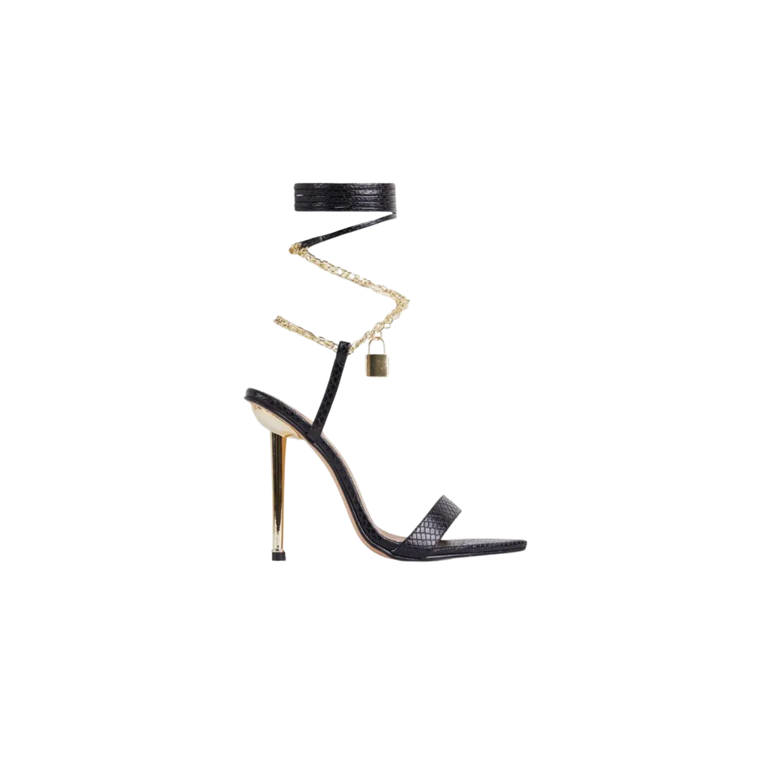Luxe Vibes~Ankle Wrap Gold Chain Heel