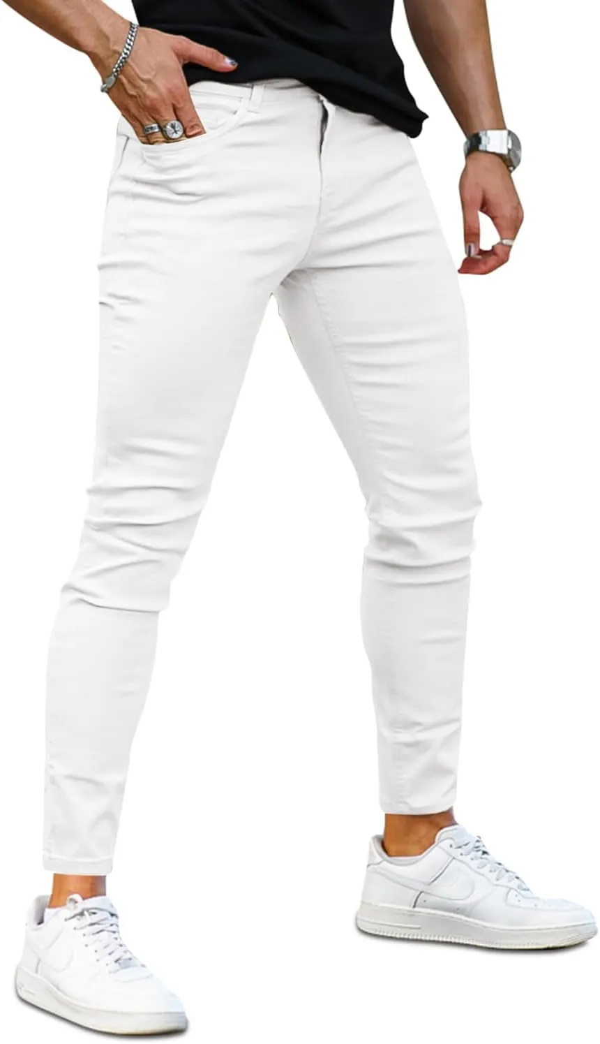Mens Jeans Skinny Stretch Premium High Rise Colored Jeans Expandable Waist