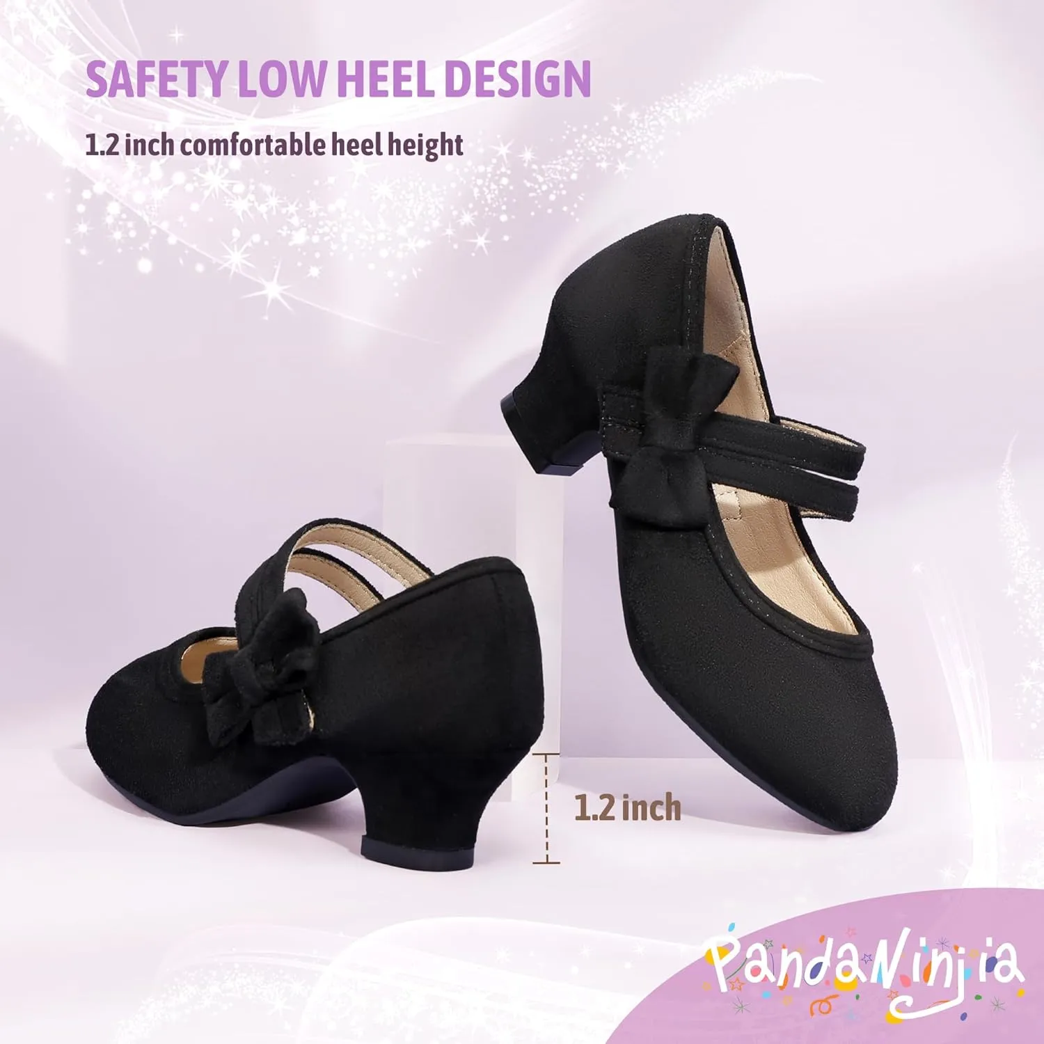 PANDANINJIA Girls Dress Shoes Kids Toddler Heels Pumps Flower Girl Mary Jane School Wedding Party Princess Shoes