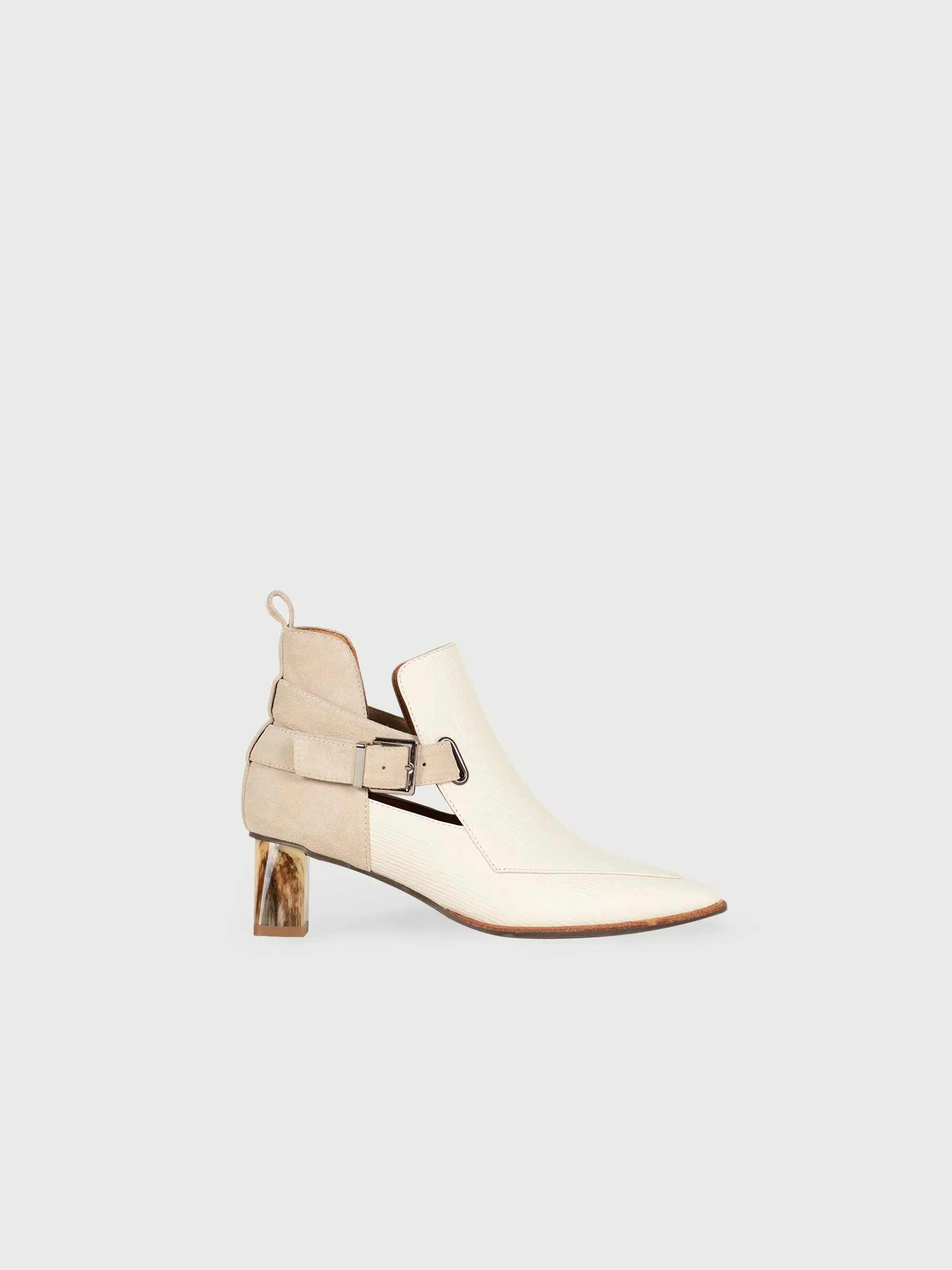 Pointed Marble-Heel Ankle Buckle Boots