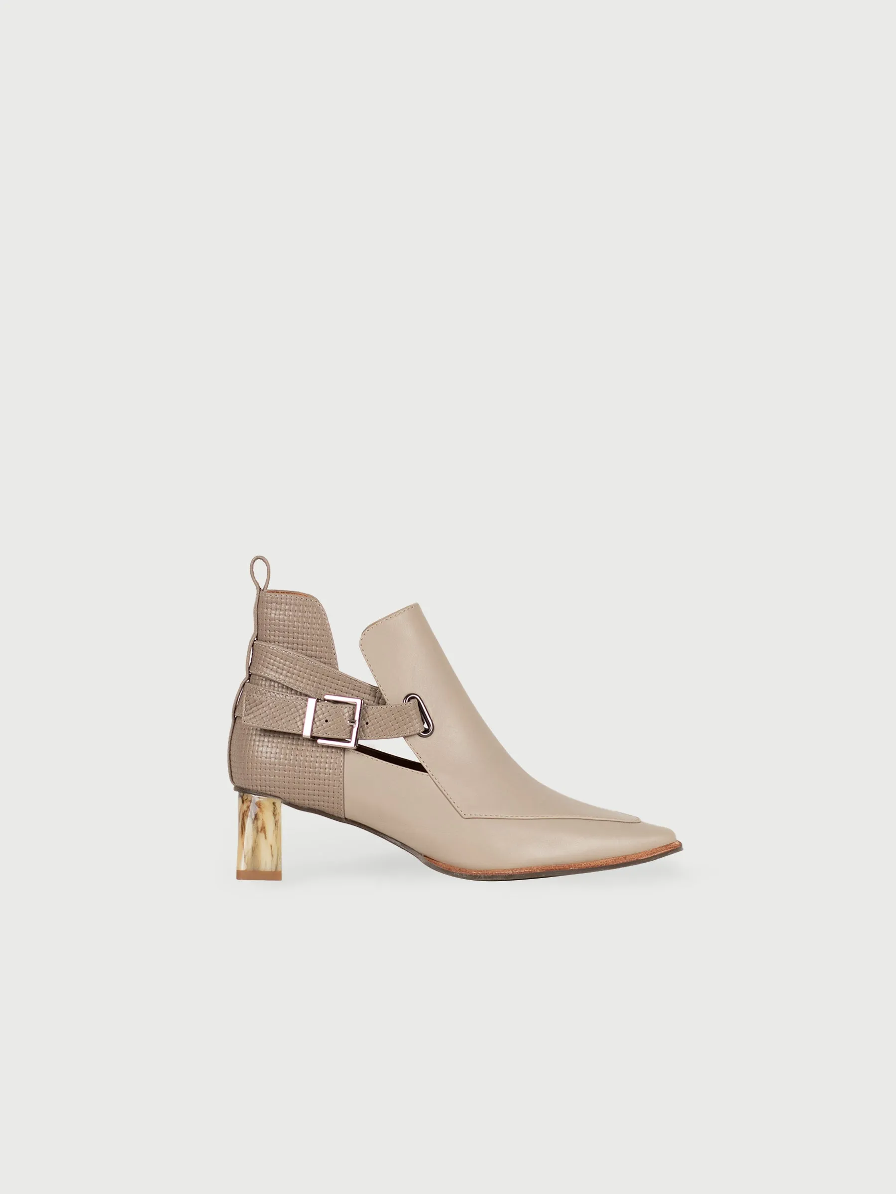 Pointed Marble-Heel Ankle Buckle Boots