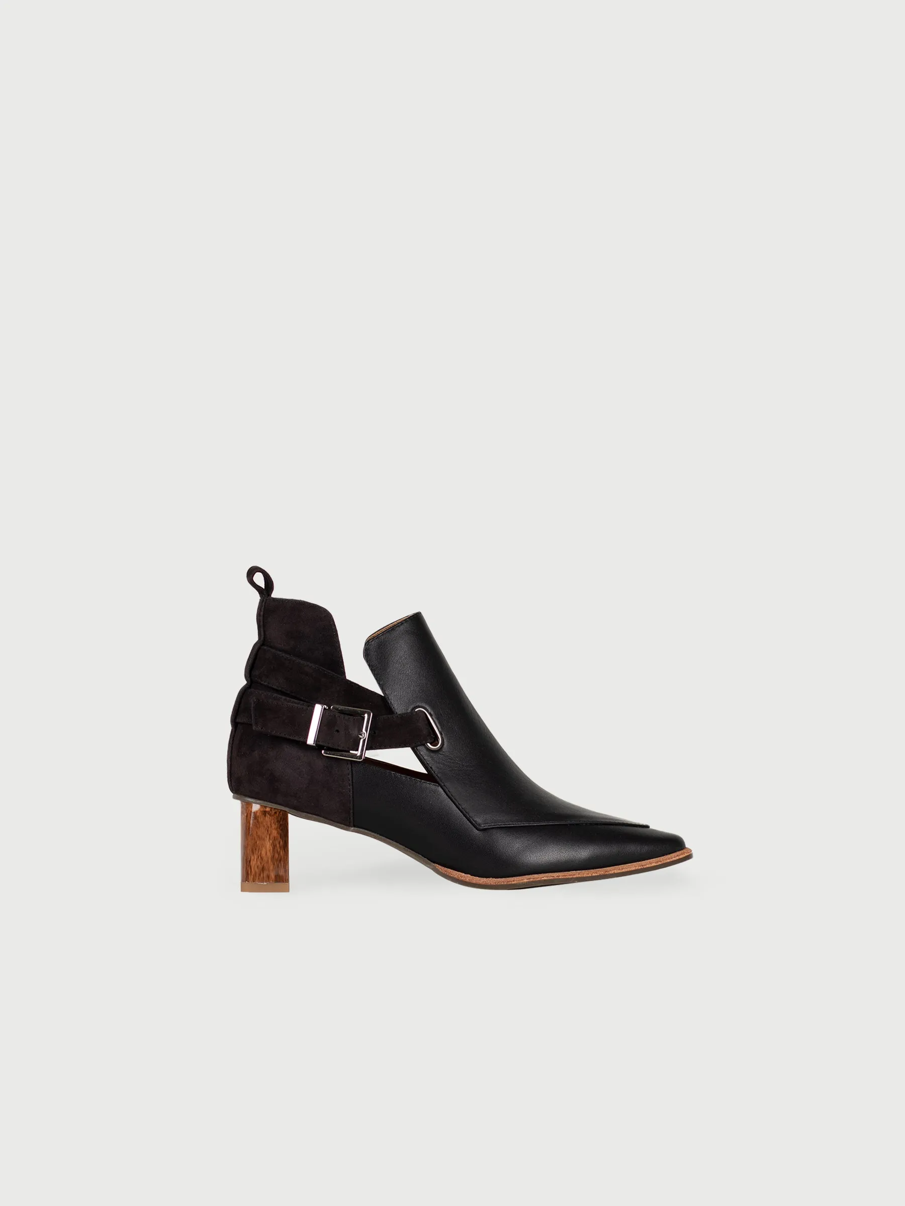 Pointed Marble-Heel Ankle Buckle Boots