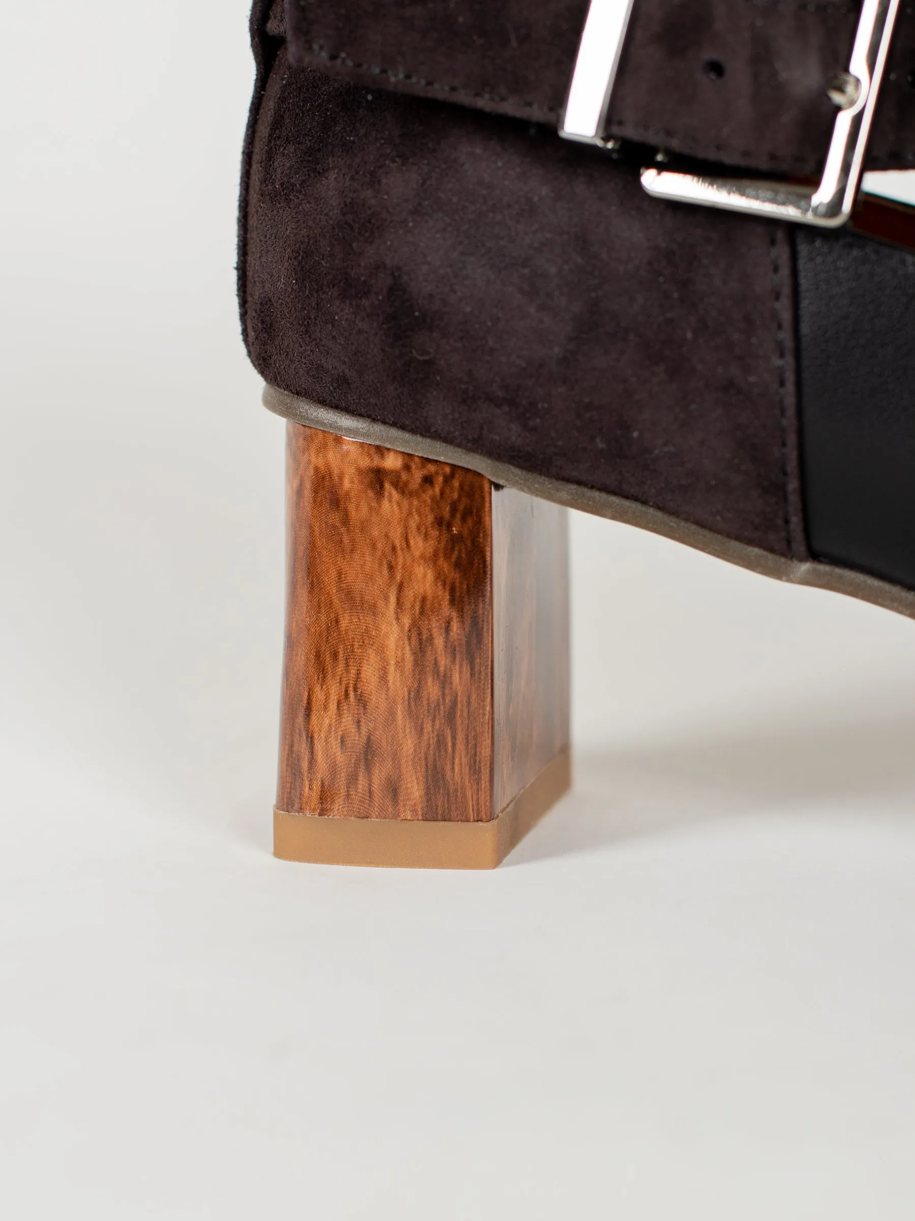 Pointed Marble-Heel Ankle Buckle Boots