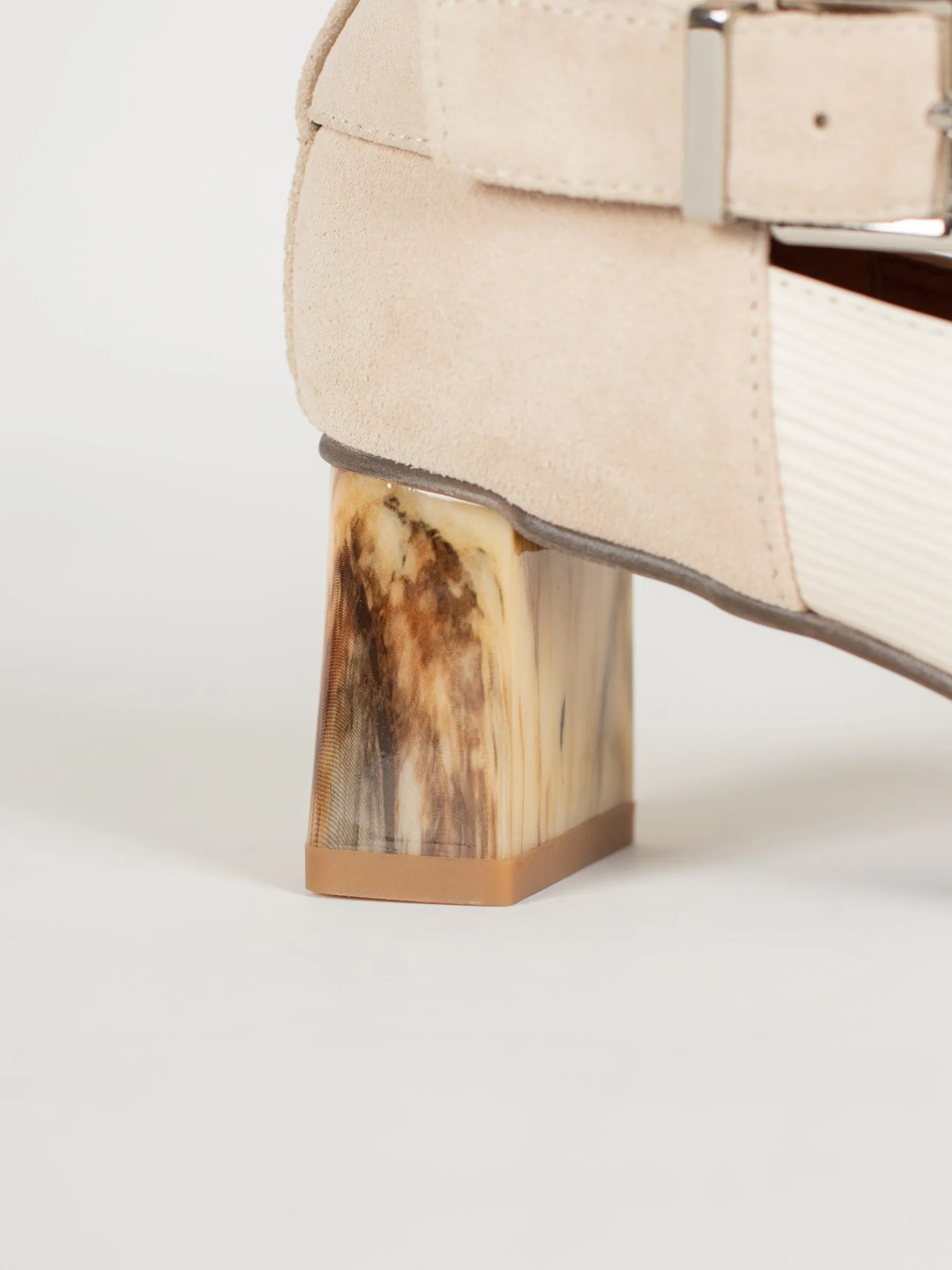 Pointed Marble-Heel Ankle Buckle Boots