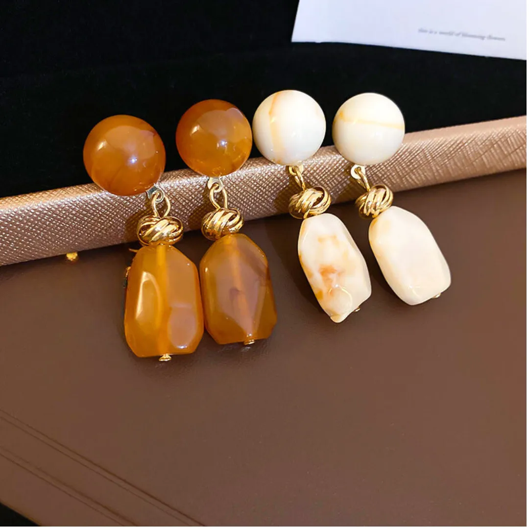 Pre Order:  Round Irregular Resin Retro Earrings
