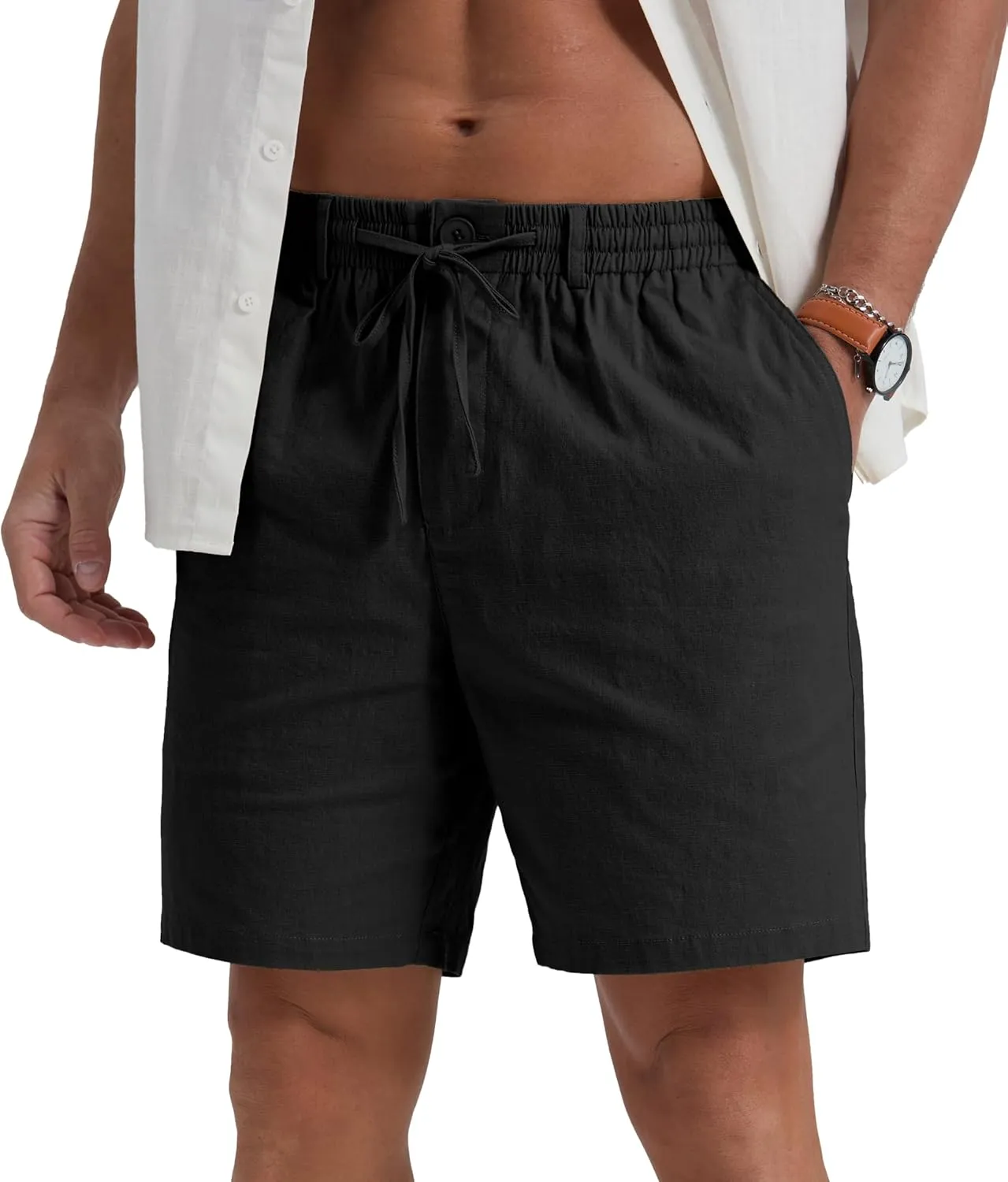 Sailwind Men's Linen Shorts 7" Casual Elastic Waist Drawstring Summer Beach Shorts