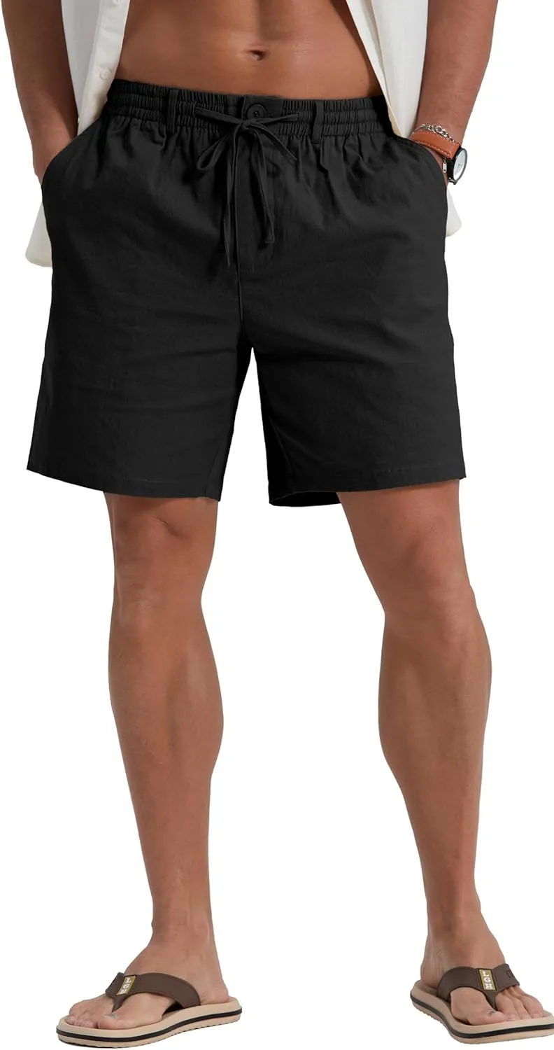 Sailwind Men's Linen Shorts 7" Casual Elastic Waist Drawstring Summer Beach Shorts