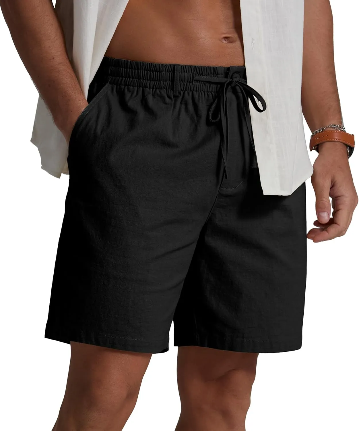 Sailwind Men's Linen Shorts 7" Casual Elastic Waist Drawstring Summer Beach Shorts