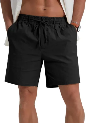 Sailwind Men's Linen Shorts 7" Casual Elastic Waist Drawstring Summer Beach Shorts
