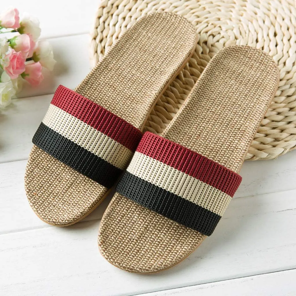 Slippers for Women Men Skidproof Indoor Linen Slippers Anti Slip House Slippers Unisex Lightweight Summer Beach Shoes
