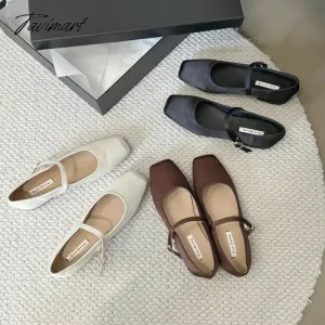 TAVIMART -  NEW Mary Jane Shoes Square Toe Women's Shoes Buckle Strap Silk Satin Ballet Flats Spring/Autumn Flats Women Shoes