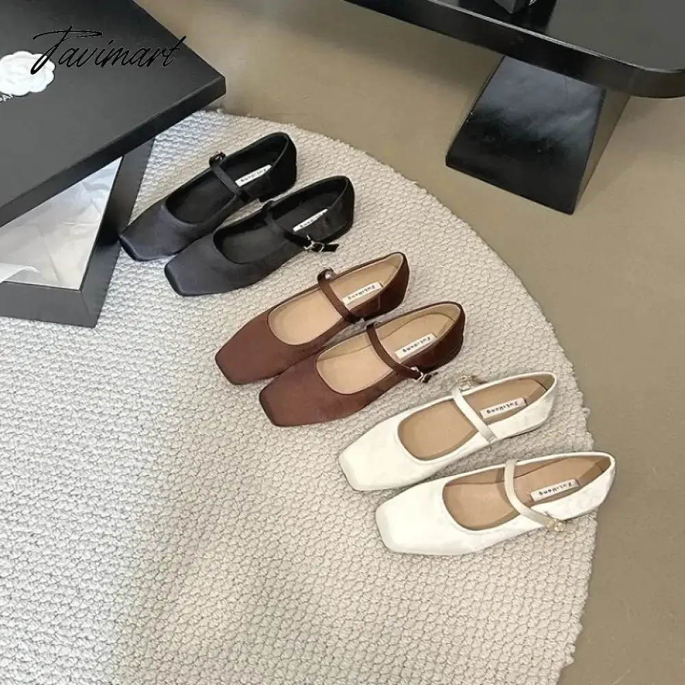 TAVIMART -  NEW Mary Jane Shoes Square Toe Women's Shoes Buckle Strap Silk Satin Ballet Flats Spring/Autumn Flats Women Shoes