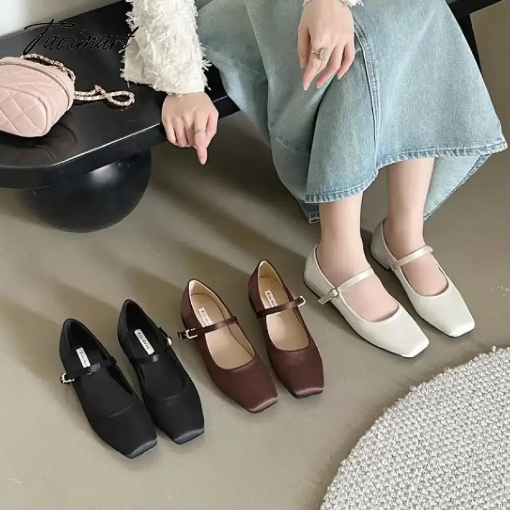 TAVIMART -  NEW Mary Jane Shoes Square Toe Women's Shoes Buckle Strap Silk Satin Ballet Flats Spring/Autumn Flats Women Shoes
