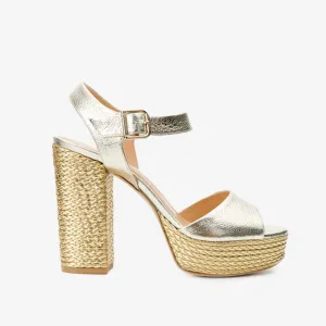 The Tampico Platform Heel Gold Leather Women Sandal