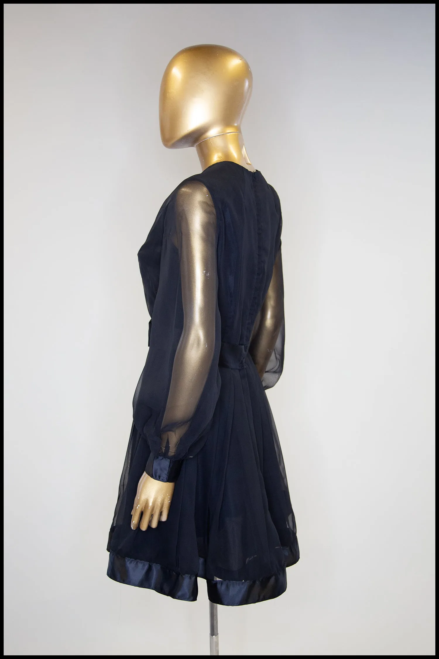 Vintage 1960s Black Chiffon Mini Dress