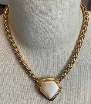 Vintage Napier Heavy Gold Tone Chain Necklace with MOP Pendant