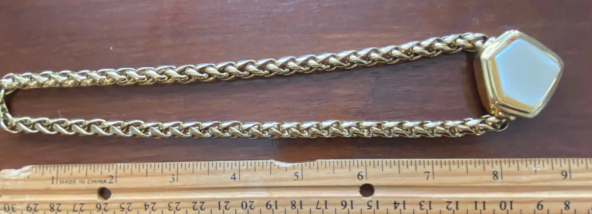 Vintage Napier Heavy Gold Tone Chain Necklace with MOP Pendant