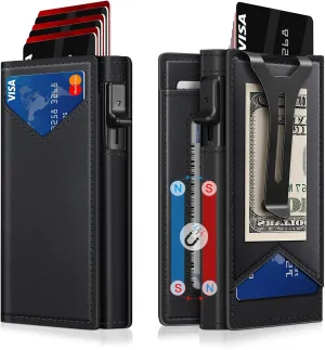 Wallet for Men, RFID Wallet with Money Clip & ID Window, Minimalist Pop Up Credit Card Case Holder 10-12 Cards, Bifold Slim Smart Wallet for Front Pocket, Compact Metal Wallets, Gifts for Men, Black