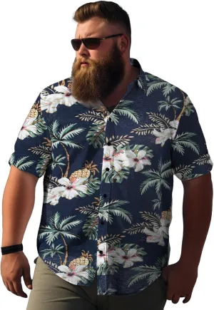 Weecreeture Big and Tall Men's Hawaiian Shirt - Short Sleeve, Tropical Floral Button Down Casual Summer Beach Shirt