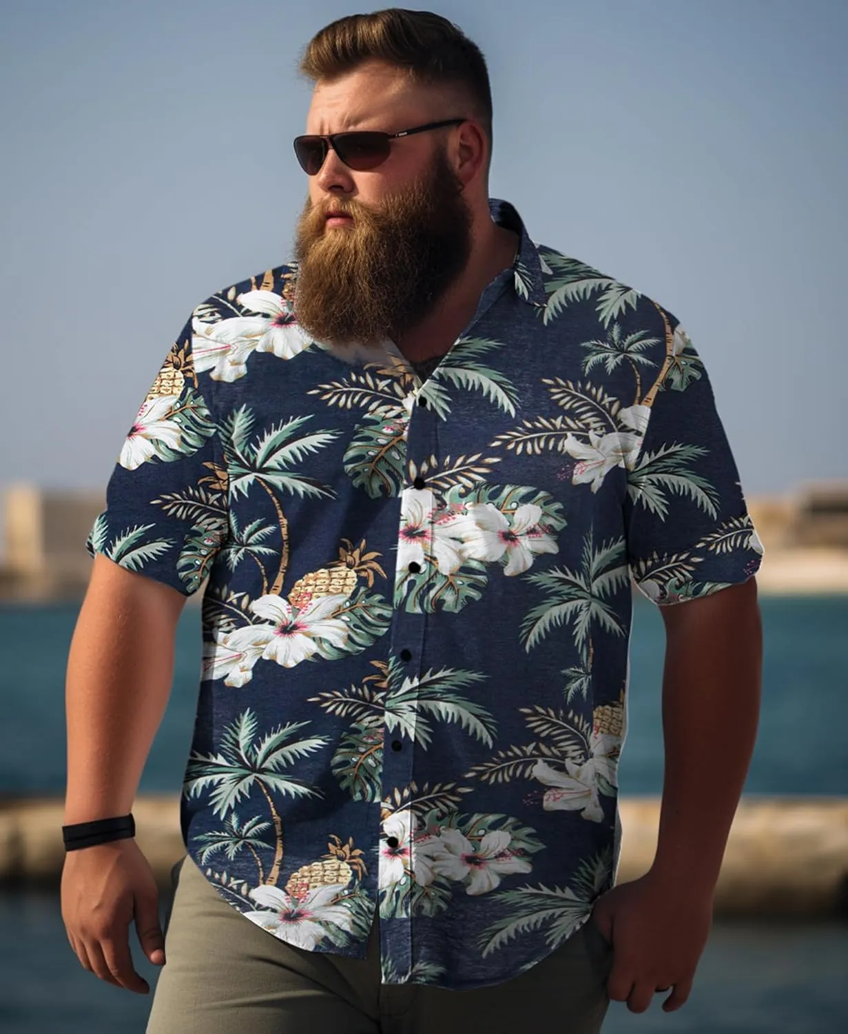 Weecreeture Big and Tall Men's Hawaiian Shirt - Short Sleeve, Tropical Floral Button Down Casual Summer Beach Shirt